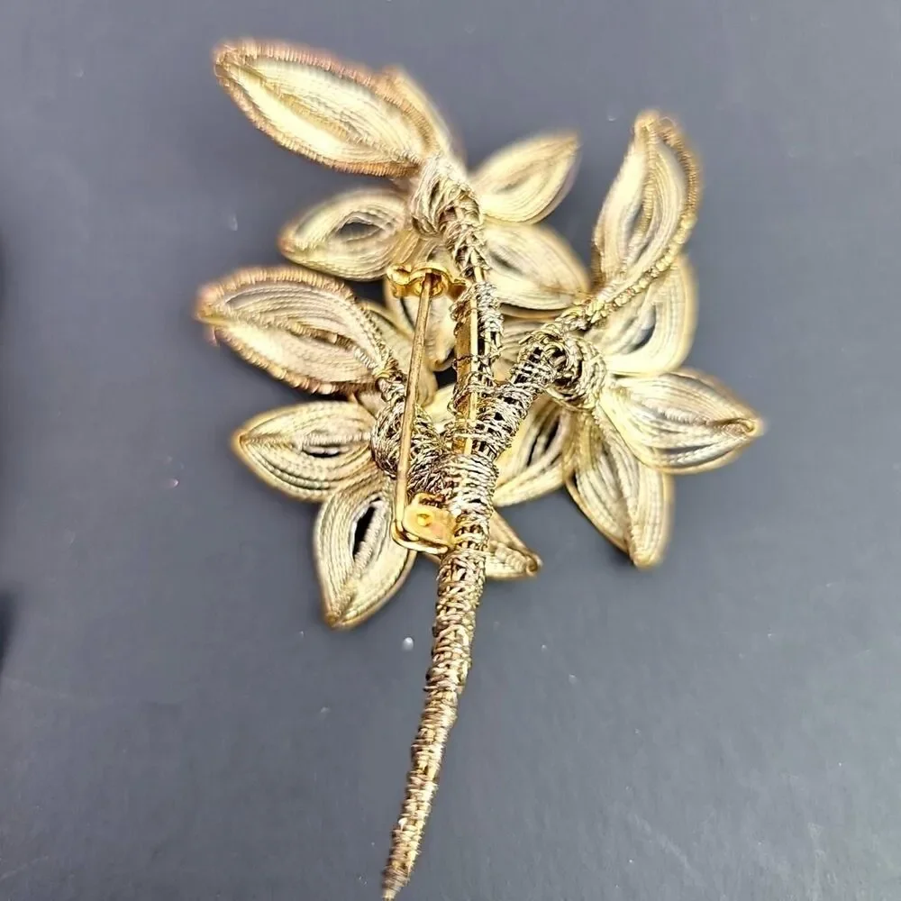 Vintage Wire Work Filigree Floral Brooches Two Different Styles Silver Gold Tone